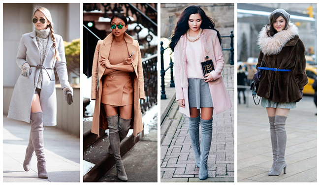 С чем носить серые ботфорты