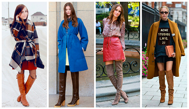 С чем носить коричневые ботфорты