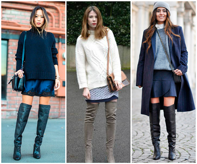 Как носить ботфорты с платьем